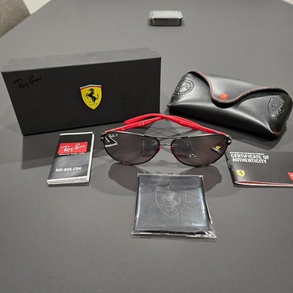 Ray Ban Scuderia Ferrari Silver Mirror Chromance Aviator Sunglasses RB8313M - Picture 2 of 16